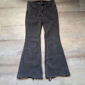 Hollister High Rise Flare Jeans Womens 11R 30x31 Grey Soft Stretch Raw Hem Slit